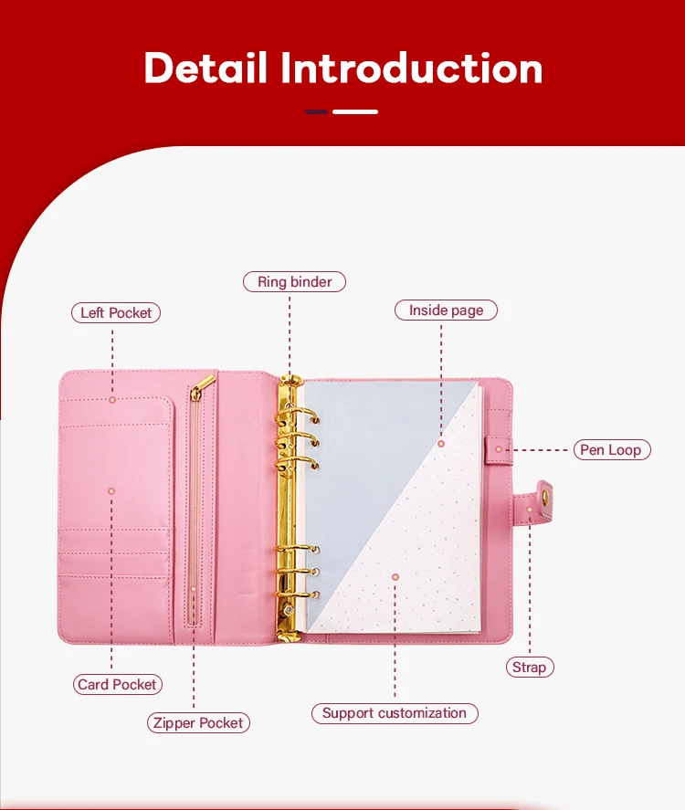 Custom A5 A6 Binder Pink Quilt A5 Notebook Ring Pu Leather Binders Saving Money A6 Binder Budget