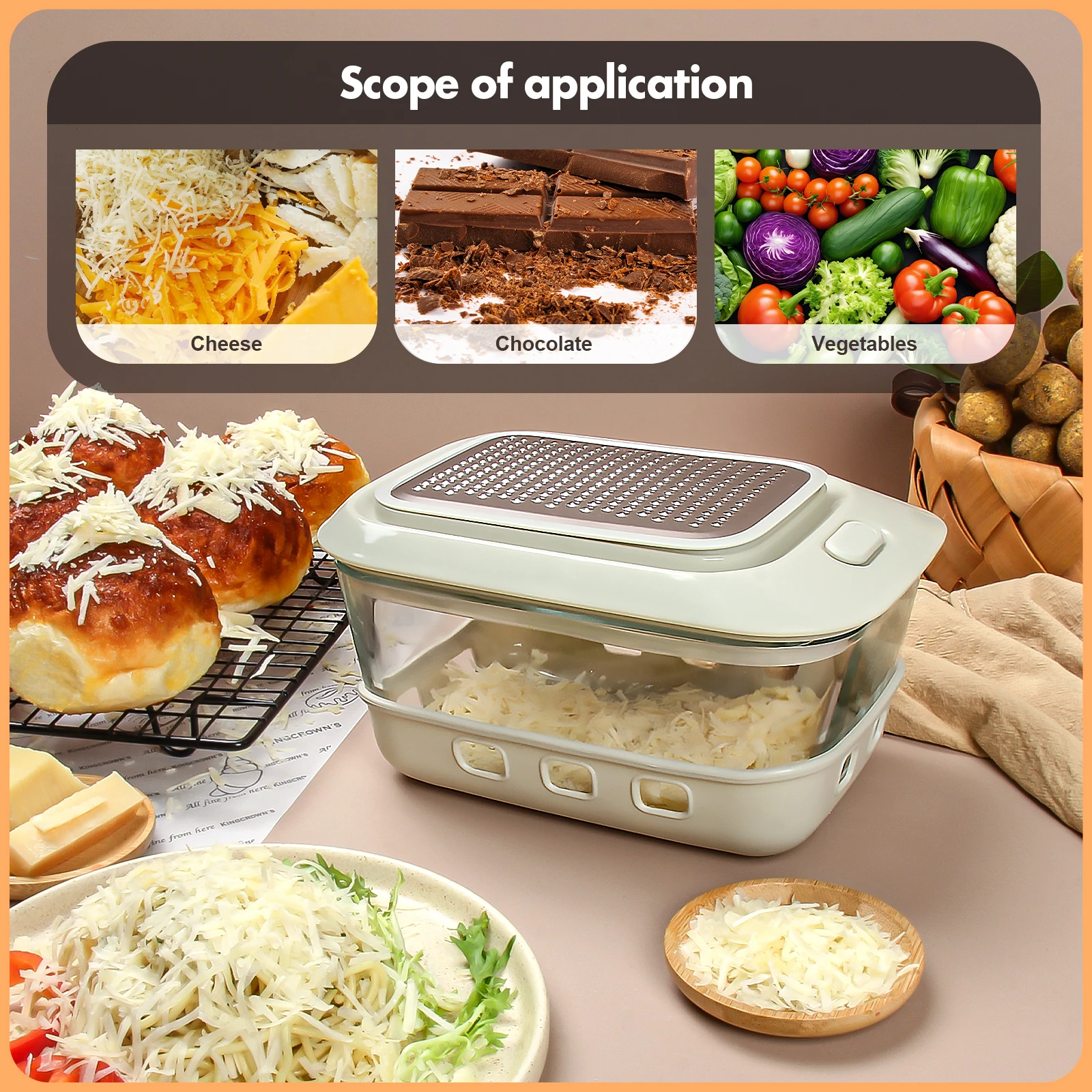 Kitchen Multifunctional Grater with Container Cheese Chopper with Glass Food Storage Box for Vegetables