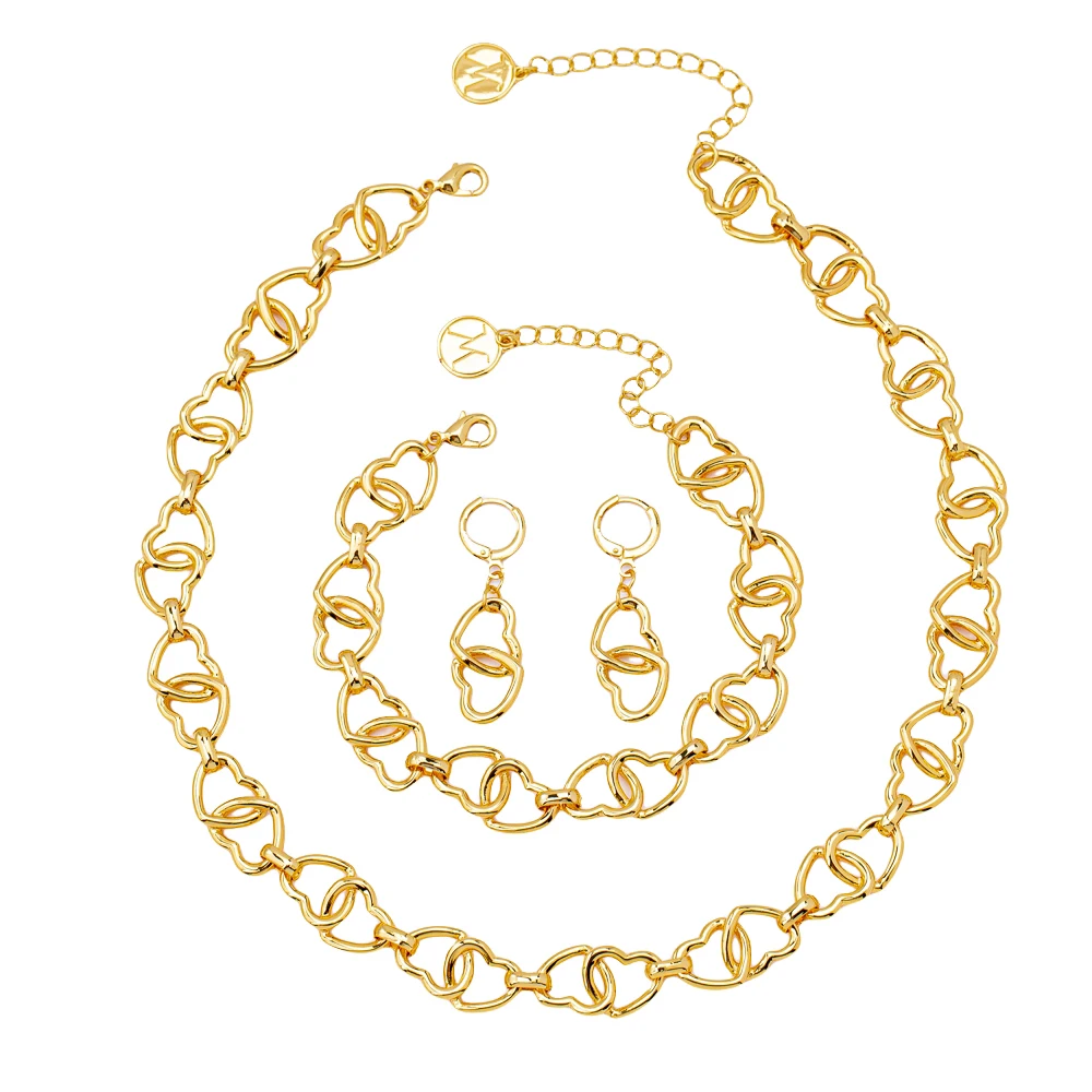 product selling fashion accessories light luxury custom gold plated love chain necklace bracelet earrings set women-1