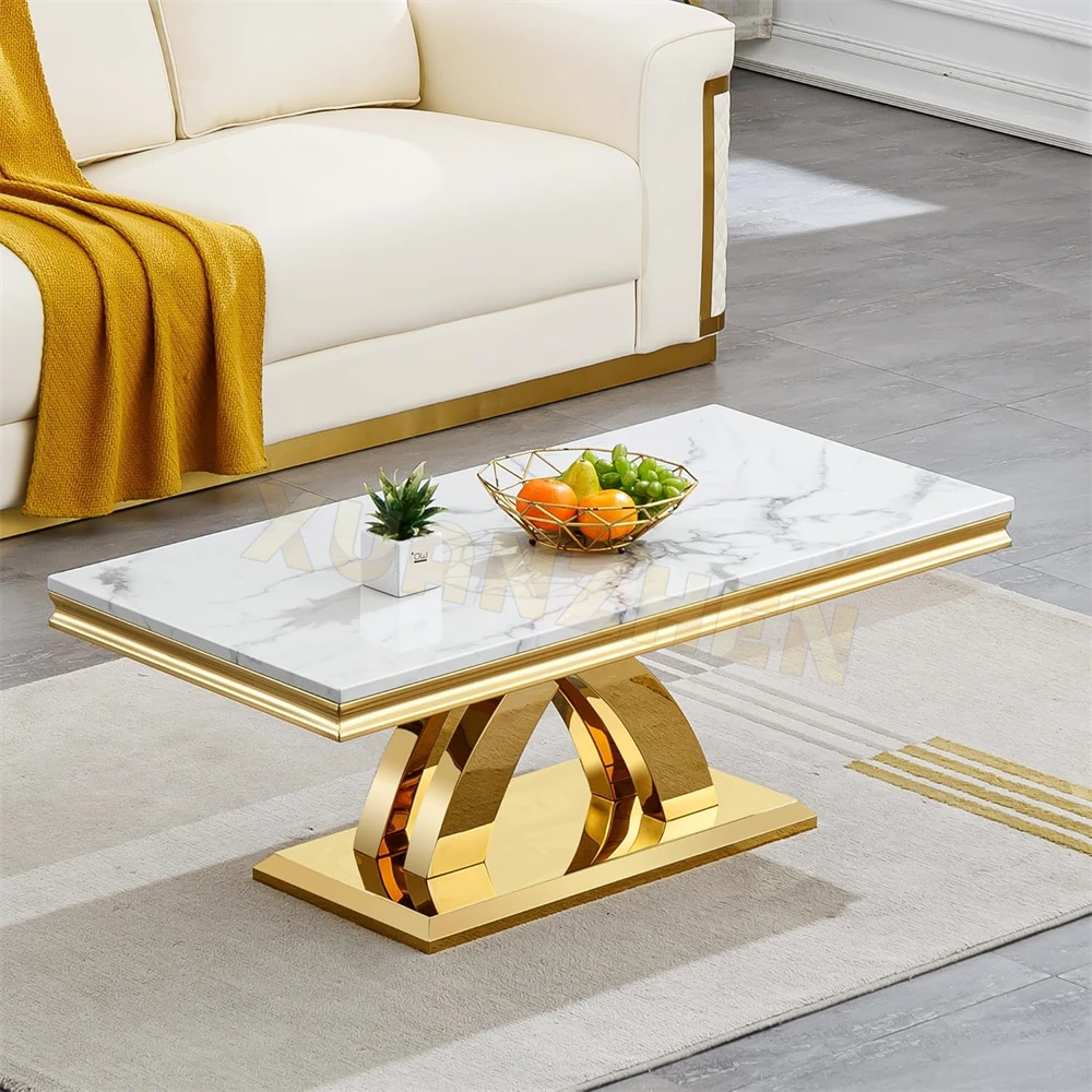 Living Room Furniture Rectangular Smart Tea Center Table Metal Nordic Gold Luxury Modern Marble Coffee Table for Sale