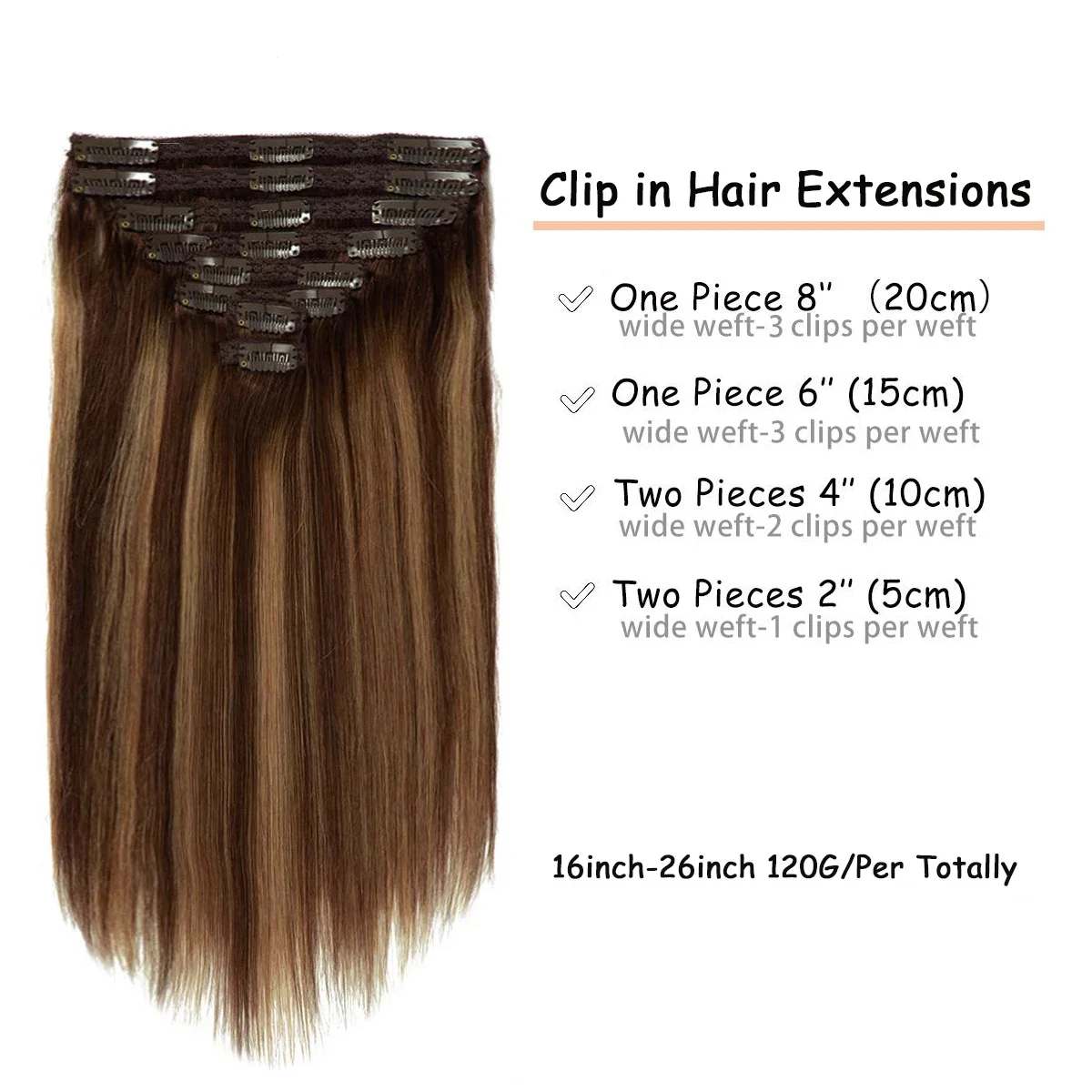8 pezzi/pacco brasiliani P4/27 clip in estensioni per capelli umani per donne 120G capelli morbidi_voghion.com
