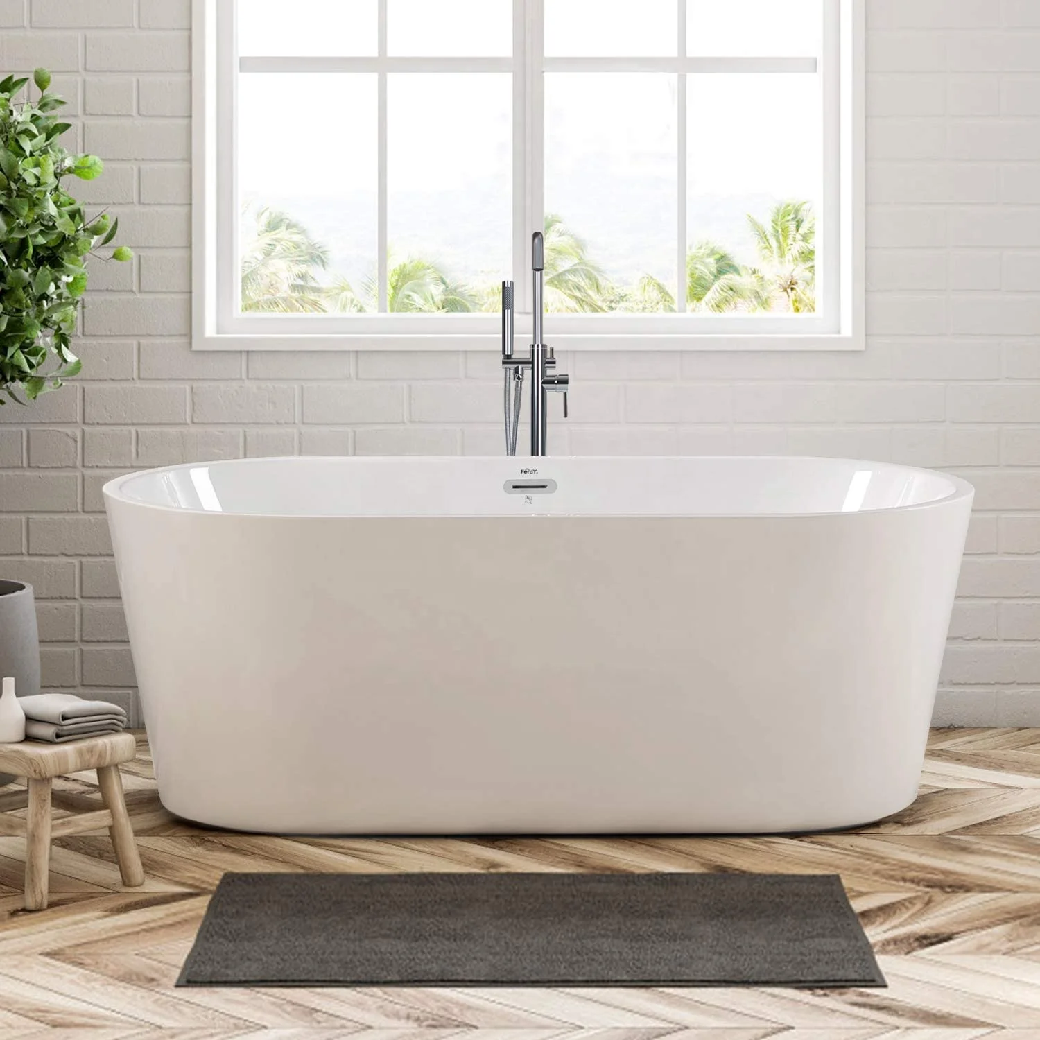 PFR Freestanding Acrylic Eco-Friendly Modern Design Soaking Bathtub with Drainer 1.7m Length Hotel Use