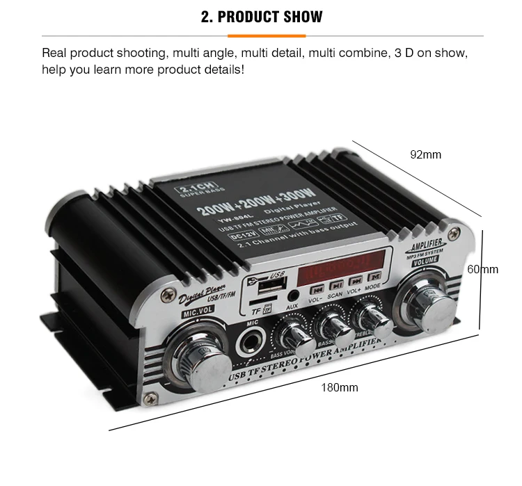 2.1 Channels 400W Hi-Fi Auto Stereo12V CarAudio Amplifier MP3 Radio Verstärker F 