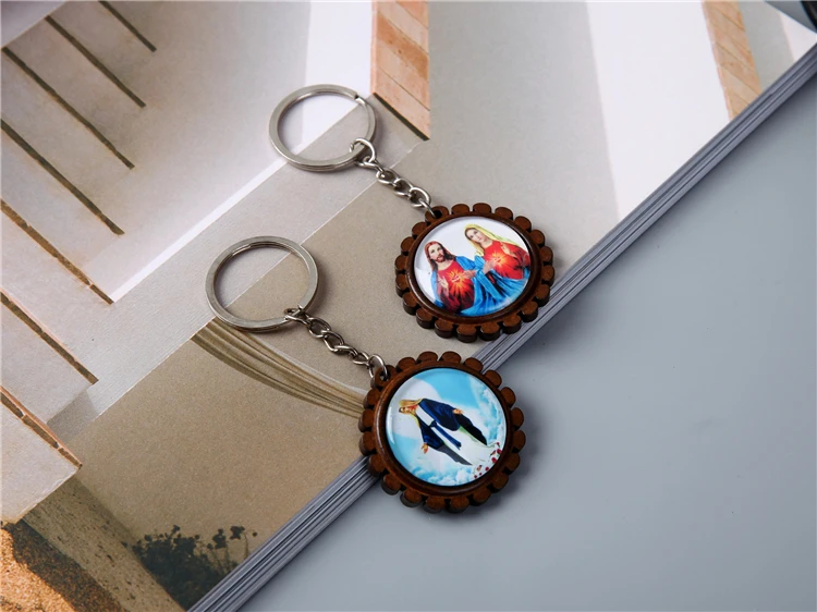 Акция высокое качество деревянный фото брелок под заказ икона Иисуса Исуса религиозный брелок