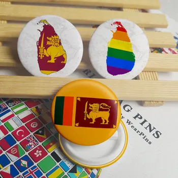 Round Patriotic Rainbow National Flag Pinback Buttons Metal Pin Country Map Badge Bag Clothes Decoration Sri Lanka Flag Map Pin