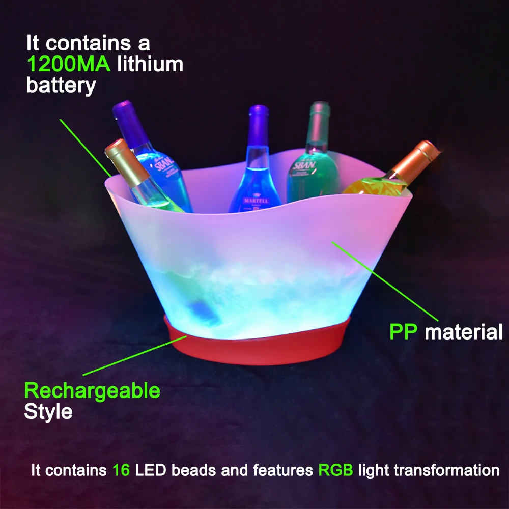 RGB Rechargeable Led Light up Plastic Ice Bucket Top Quality 12Liter Vodka and Beverage Promotional Gift