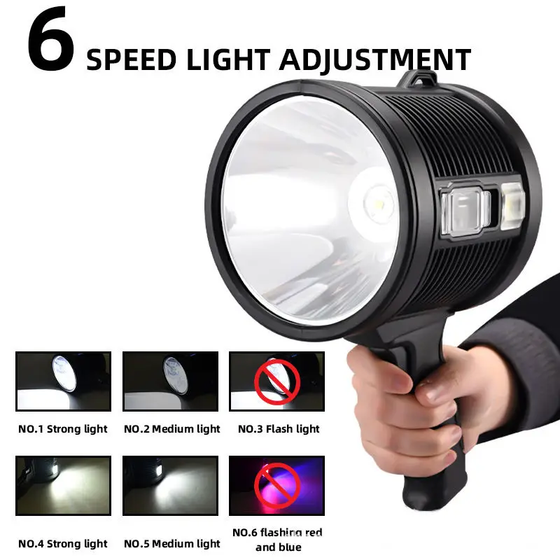 Waterproof Handheld Strong Light Searchlight Built-in Battery Spotlight for Fishing Hunting Patrol Light