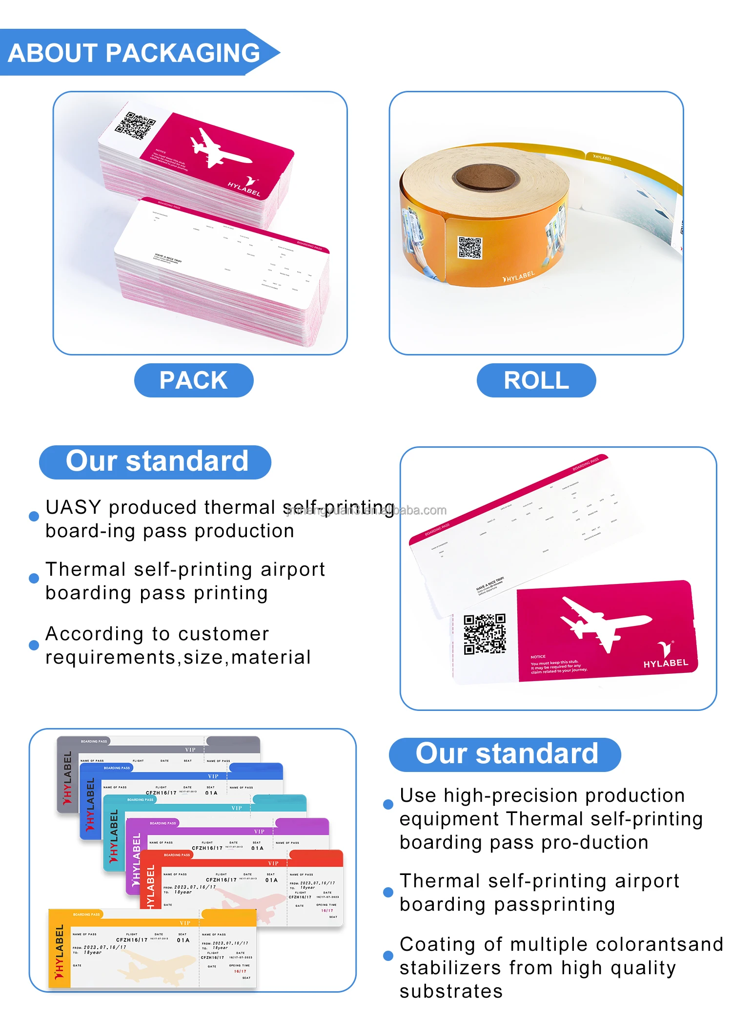 Printing Factory Custom Thermal Cardboard  for Airline Boarding Pass Thermal Paper