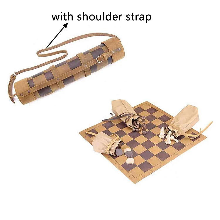 Customized Easy To Carry Travel Chess Roll Chess Game Set With Shoulder