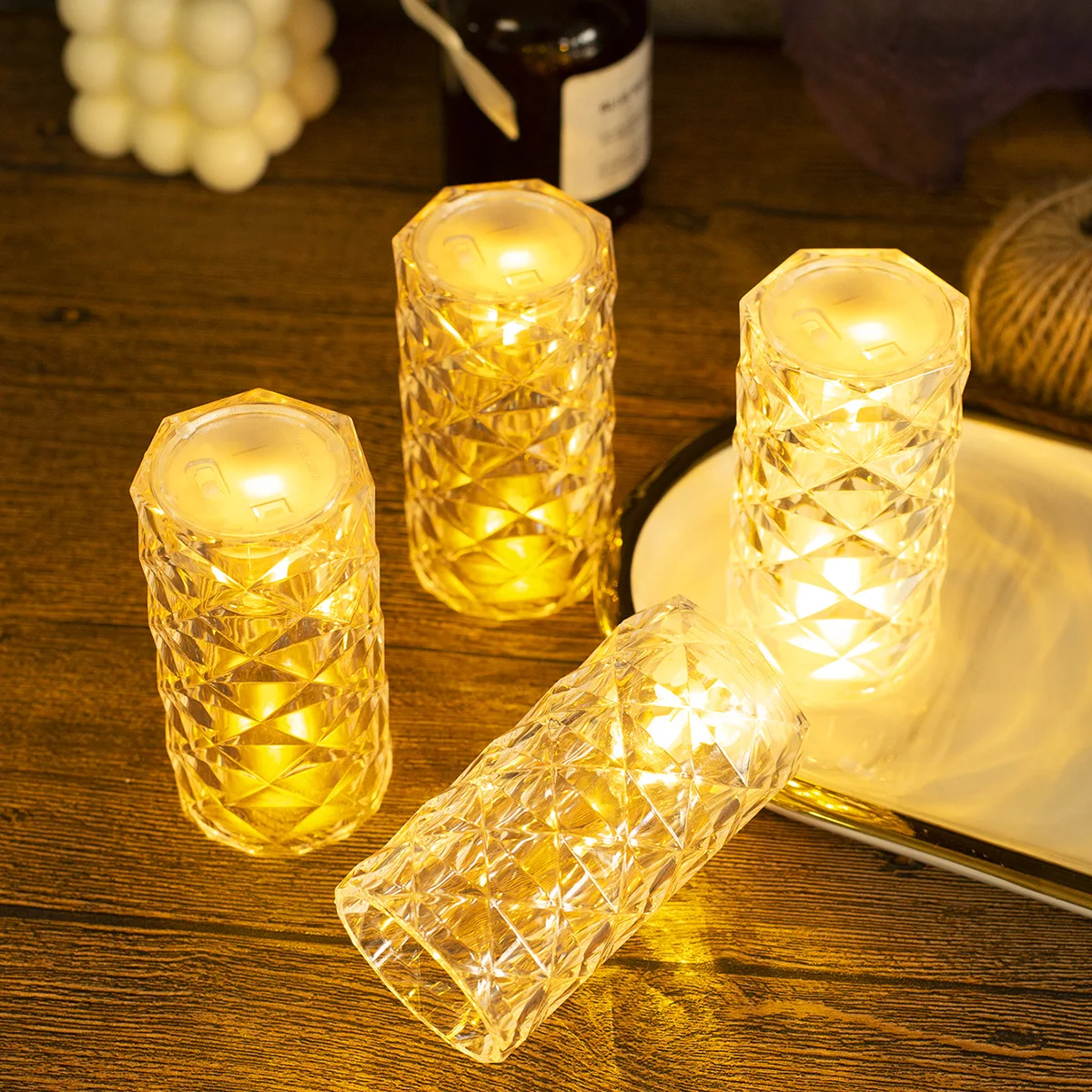 product transparent plastic flameless led candle diamond shaped customizable warm light holiday party decor family gathering decor light-32