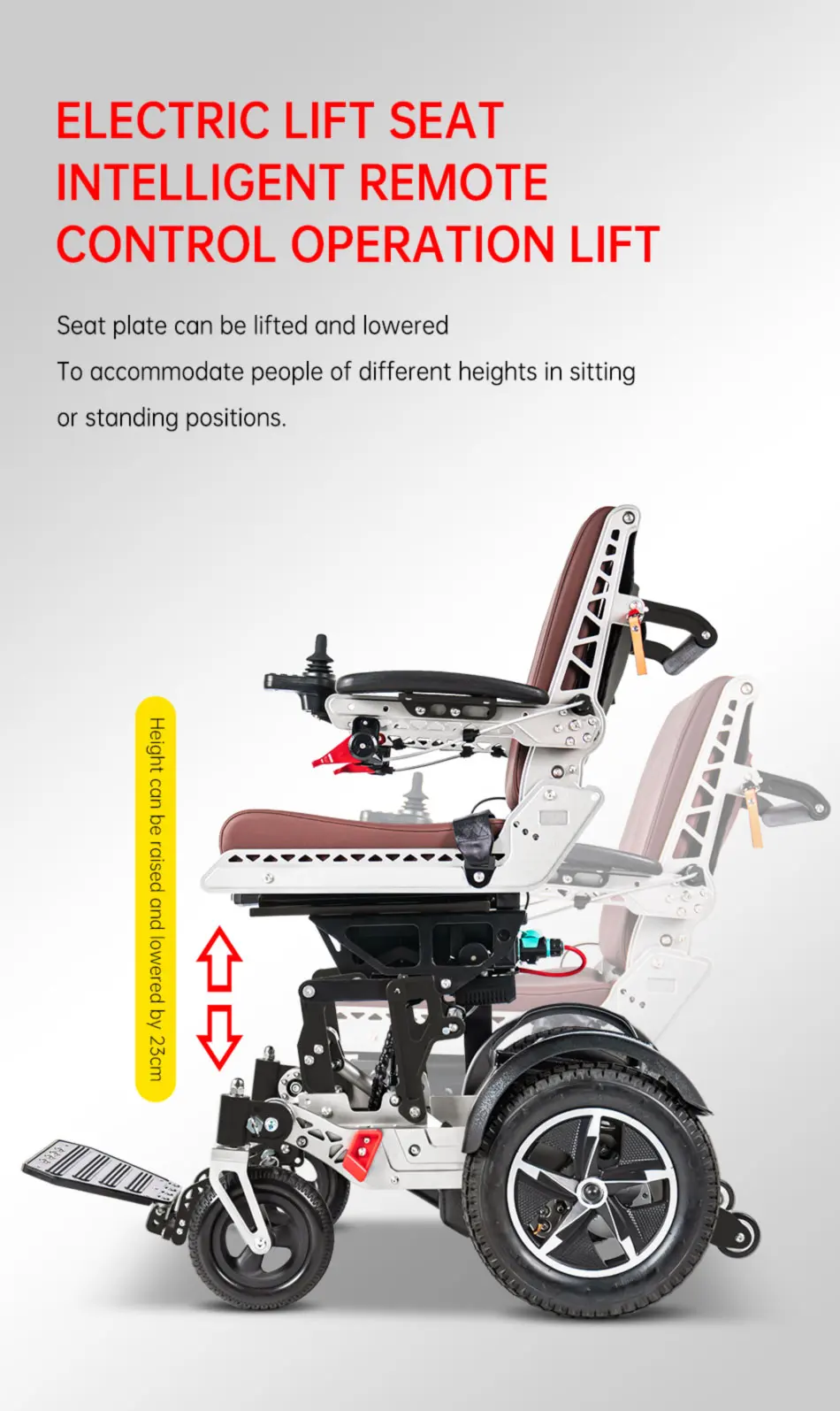 High-End Off-Road Electric Powered Wheelchair Anodized Aluminum Motorized Stroller For The Disabled People