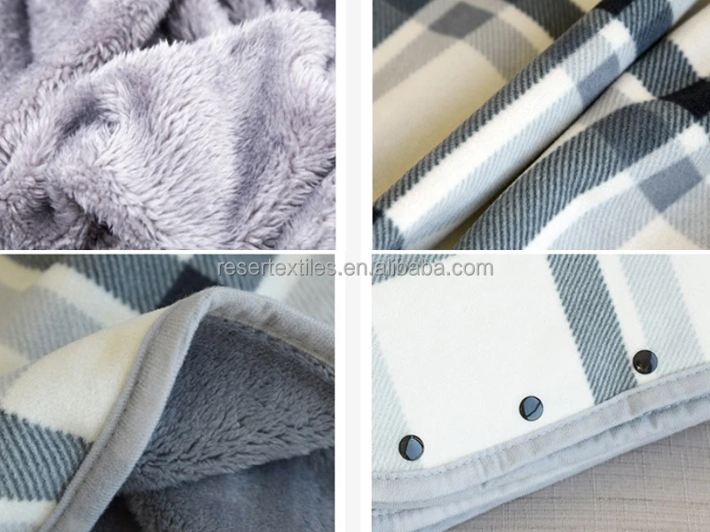 Modern Comfortable Lightweight Oversized Plaid Fleece Knitted Anti-Dust Mite 100% Polyester Poncho Throw Button Wearable Blanket