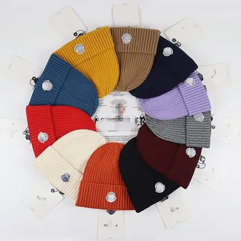 autumn winter adult warm multi solid color acrylic custom unisex ribbed acrylic cuffed plain Luxury Brands knitted beanie