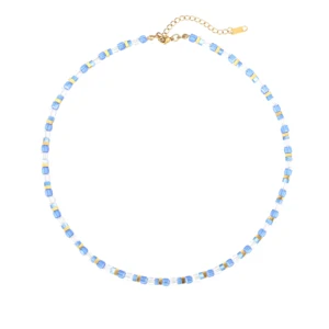 Handmade Ladies 18K Gold Beaded Chain White and Blue Natural Stone Pendant Beaded Wholesale Necklace Jewellery
