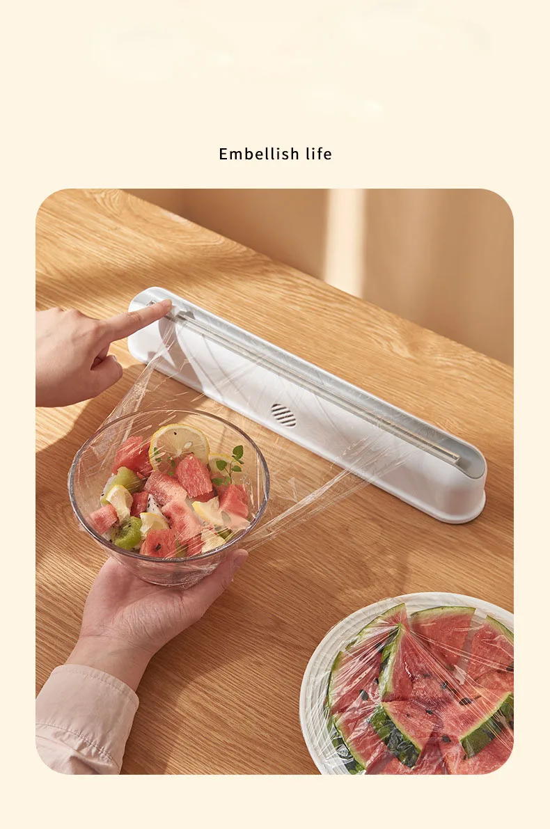 Plastic Wrap Dispenser Kitchen Cling Food Wrap Cutter Dispenser Preservative Film Cutter Home Storage Holder Kitchen Accessories
