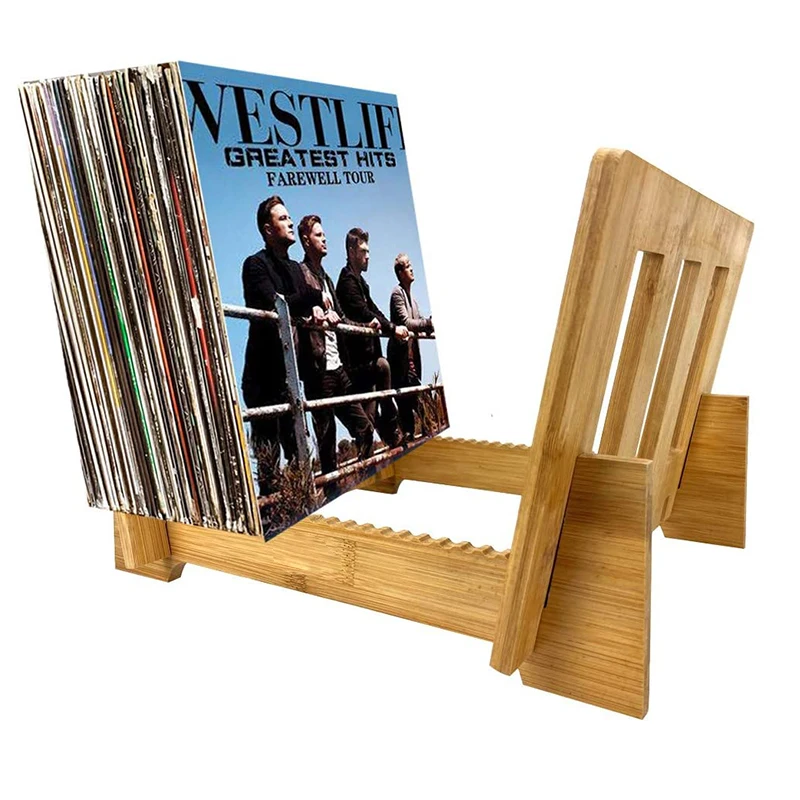 Wholesale Bamboo Record Storage Holder  Music Albums Display Stand Free Standing DVDs Space Saving Book Rack