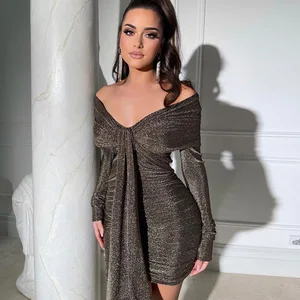 Fashion Long Sleeve Sexy Bodycon Dress for Women 2022 Autumn Winter Folds Elegant Evening Party Mini Dresses