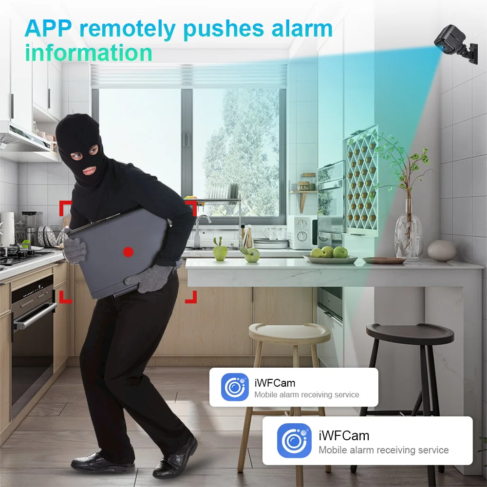 AI Mini Smart Monitoring Camera Night Vision Remote Viewing 1080p Resolution Indoor/Outdoor Use Battery Operated Built-in Mic