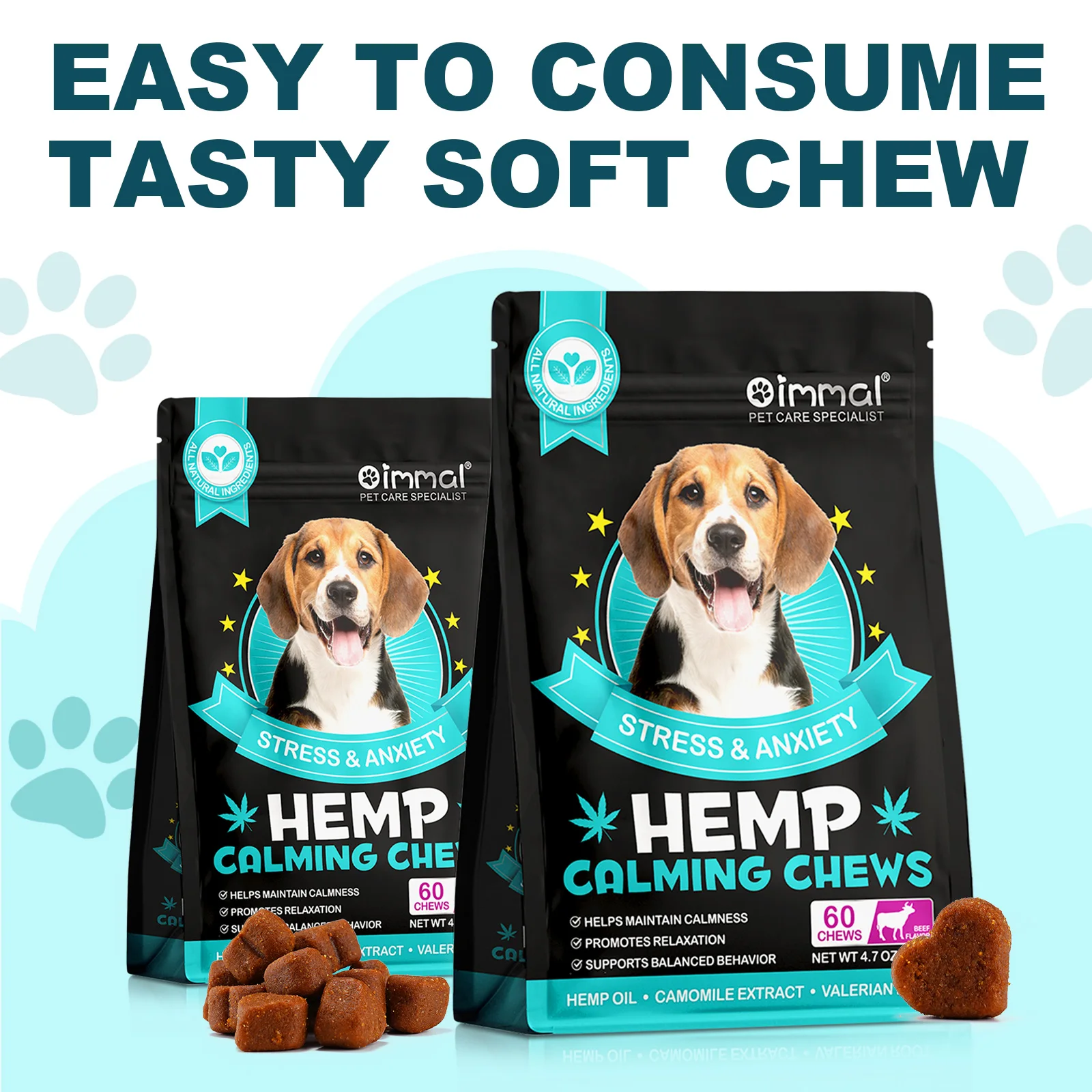 Private Label Organic Pet Food Treats 60 Soft Chews Beef Flavor Dog