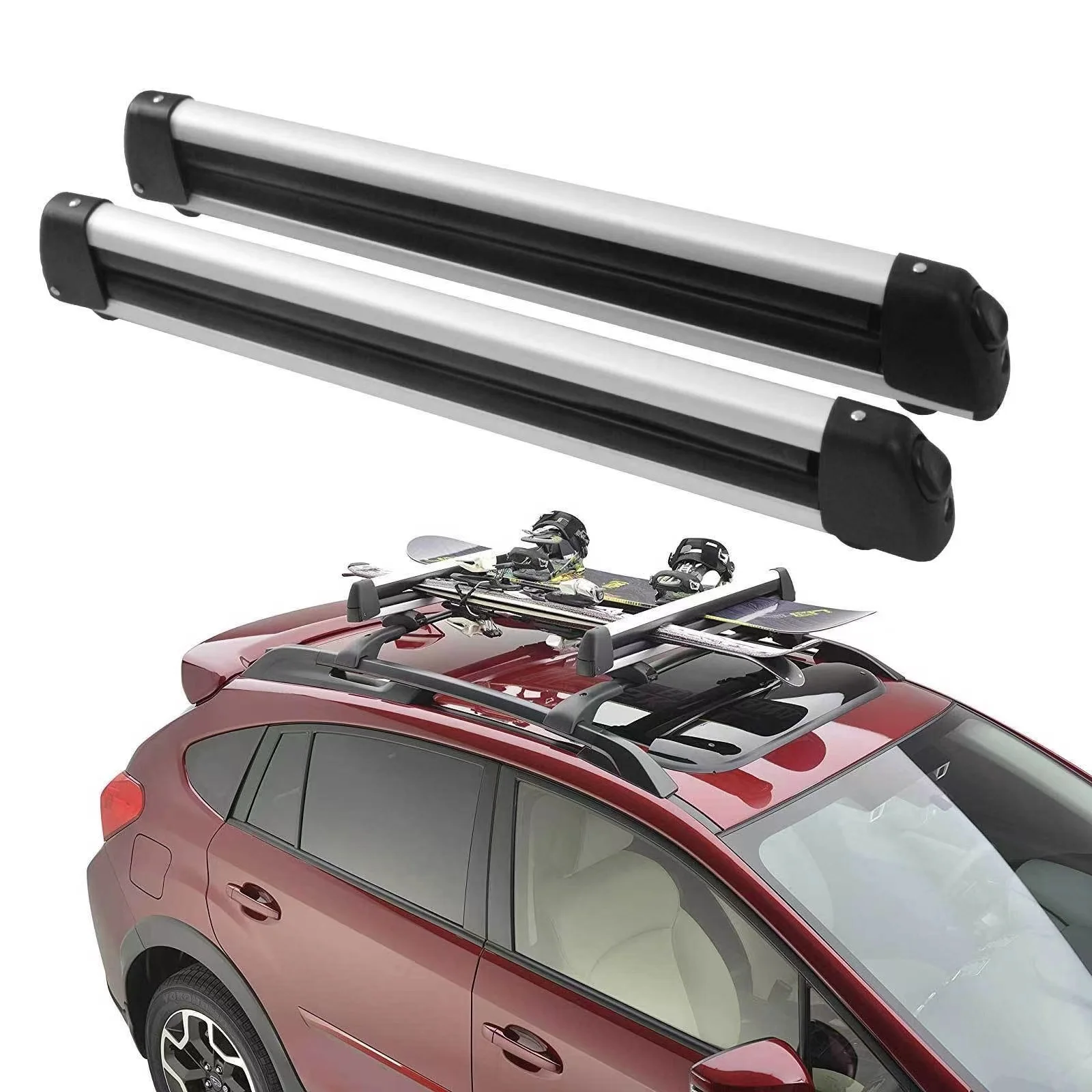 Ski Boards Roo Rack Black Aluminum Ski Board Rack Roof-Mounted Snowboard Carrier Lockable ...