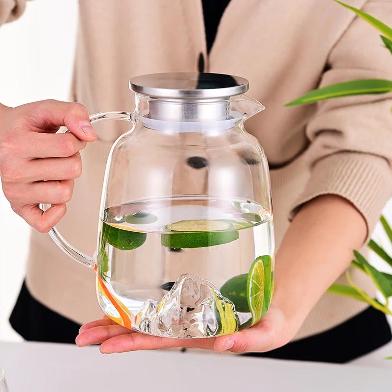 2000 ML Glassware High Borosilicate Glass Tea Pot Set Heat Resistant Clear Glass Tea Pot With Tea Warmer