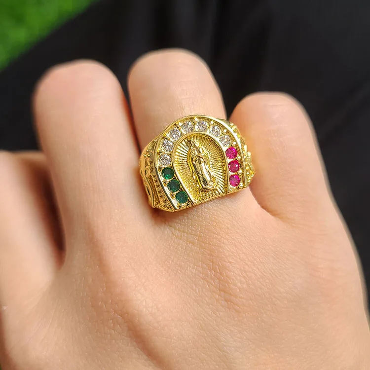 RM1386 18K Gold CZ Micro Pave Baguette Ring - Virgin Mary