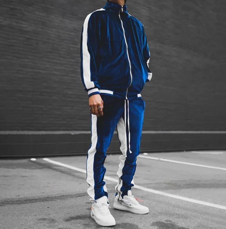 Plain Velvet Tracksuit Velour Custom Design Your Own Jogger Full Zip Sports Wear Men Sweatsuit Sets Bulk Ropa De Hombre