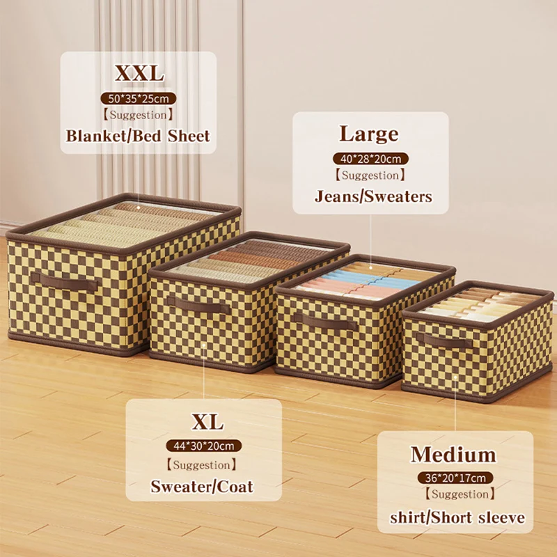 Checkered Thickened Storage Basket with Handles Collapsible Storage Box for Clothes Foldable Organizers Closet Accessories