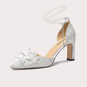 Lily Wei Shiny High Heel Sandals with Flower Crystal Closed Toe Fashion Ladies Women Sandal Wedding Shoes