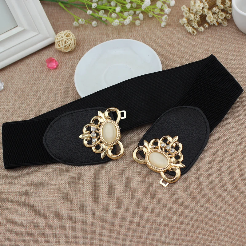 Plus Size Retro Wide Elastic Corset Waist Belts with Rhinestone display picture 2