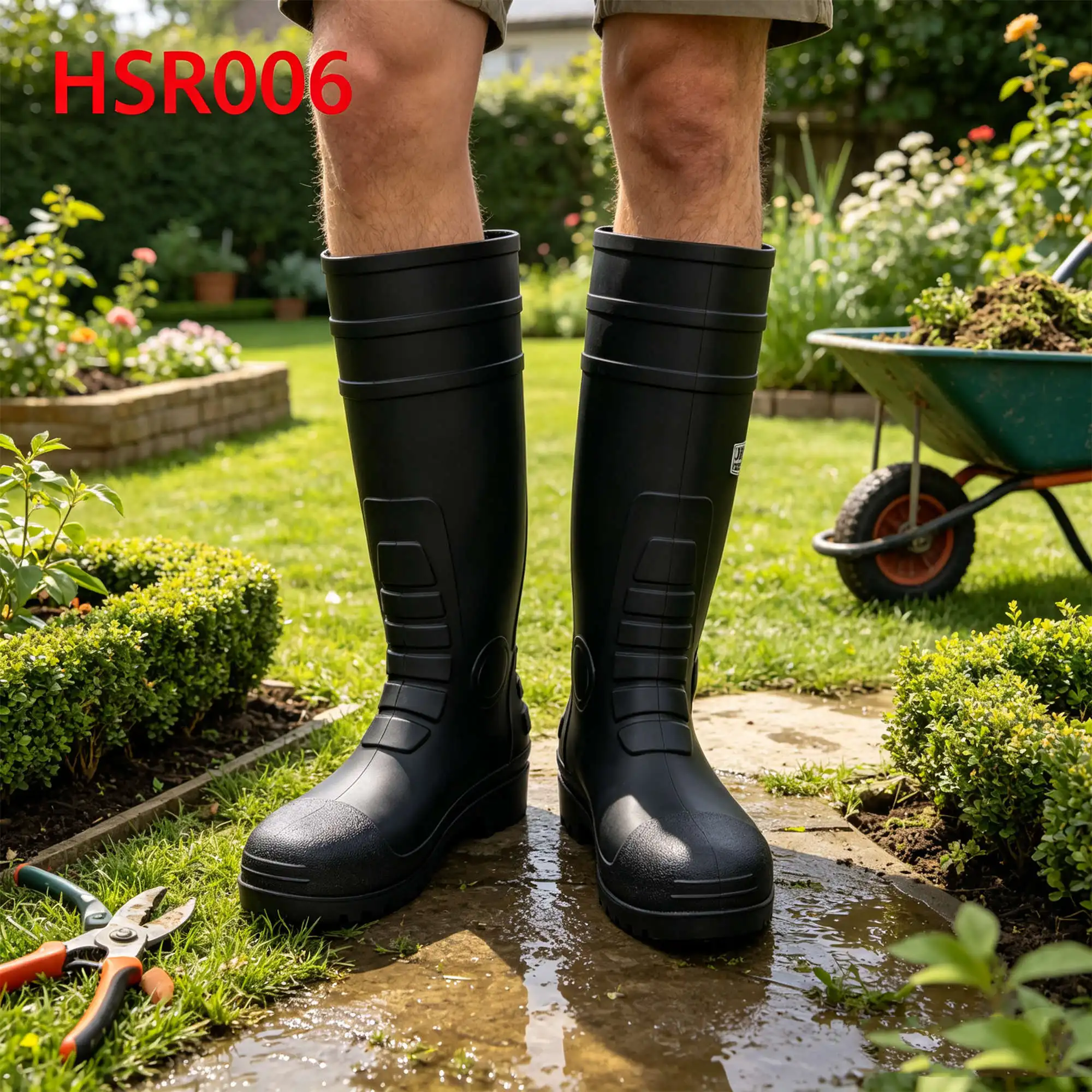ZYF,Kenya Popular High Cut Steel Toe Insert Black Safety Gumboots All-season Suitable Water Proof Full PVC Rubber Boots HSR006