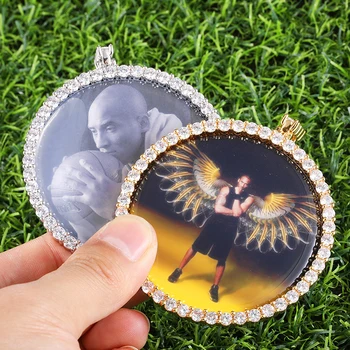 2021 New Arrival Custom Hip Hop Jewelry Iced Out large Circle Memory Photo Pendant For Women Men Necklace Jewelry