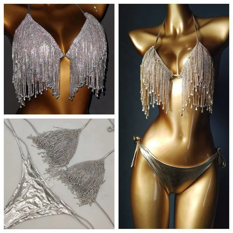 Flashy Gold Color String Lingerie Swimsuit Women Sexy Silver Micro Bikini Brasil