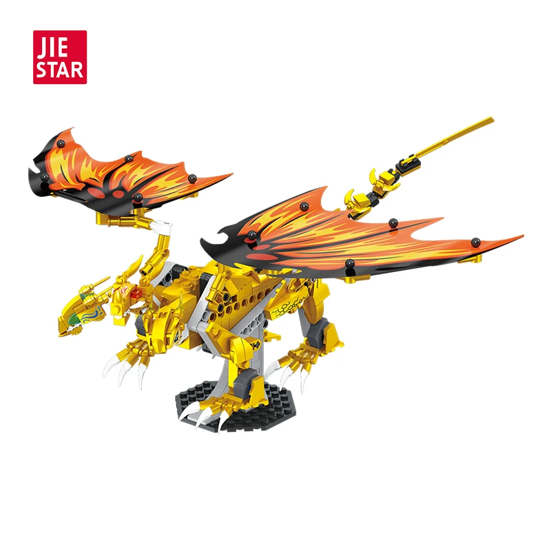 JIESTAR Hot Sell 452 Pcs Ninjago Lloyd Golden Ultra Dragon Model  Collectible Building Block Set With Figurines Children Diy Toy