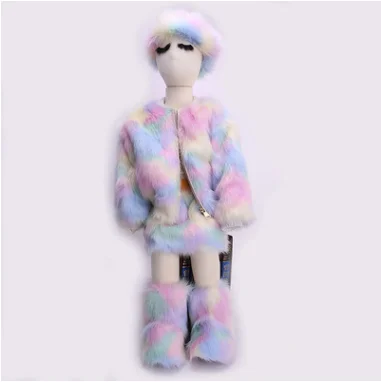 Меховые сланцы, тапочки, женские, детские ботинки, наборы, зимнее пальто для снежной погоды с узором из искусственного меха животных, детское Женское пальто, меховая парка