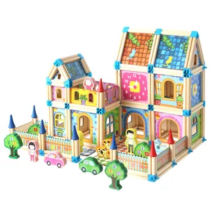Multi-Functional 5-in-1 DIY Wood Building Block House Assembled Toys for 3-4-6 Years Old Boys & Girls Puzzle Development