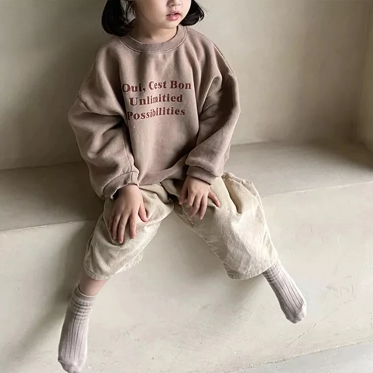 Зимняя одежда, Детский свитшот с длинным рукавом и буквенным принтом, пуловер, свитер, свитшот для маленьких девочек, толстовки