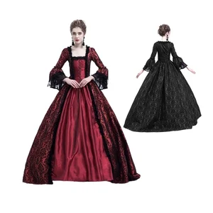 Women's New Long Black Gothic Cosplay Costume Medieval Renaissance Gown Retro Steampunk Fancy Dress Made Spandex for Halloween