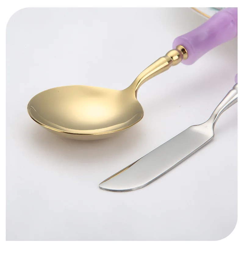 High Quality 18/10 Flatware Set Violet Acrylic Handle Stainless Steel Knife Fork Spoon Silverware Restaurant Cutlery Set