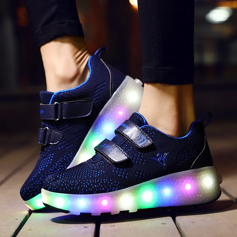 USB Rechargeable LED Light Up Roller Shoes Wheel Skate Sneaker Shoes for Boys Girls Kids