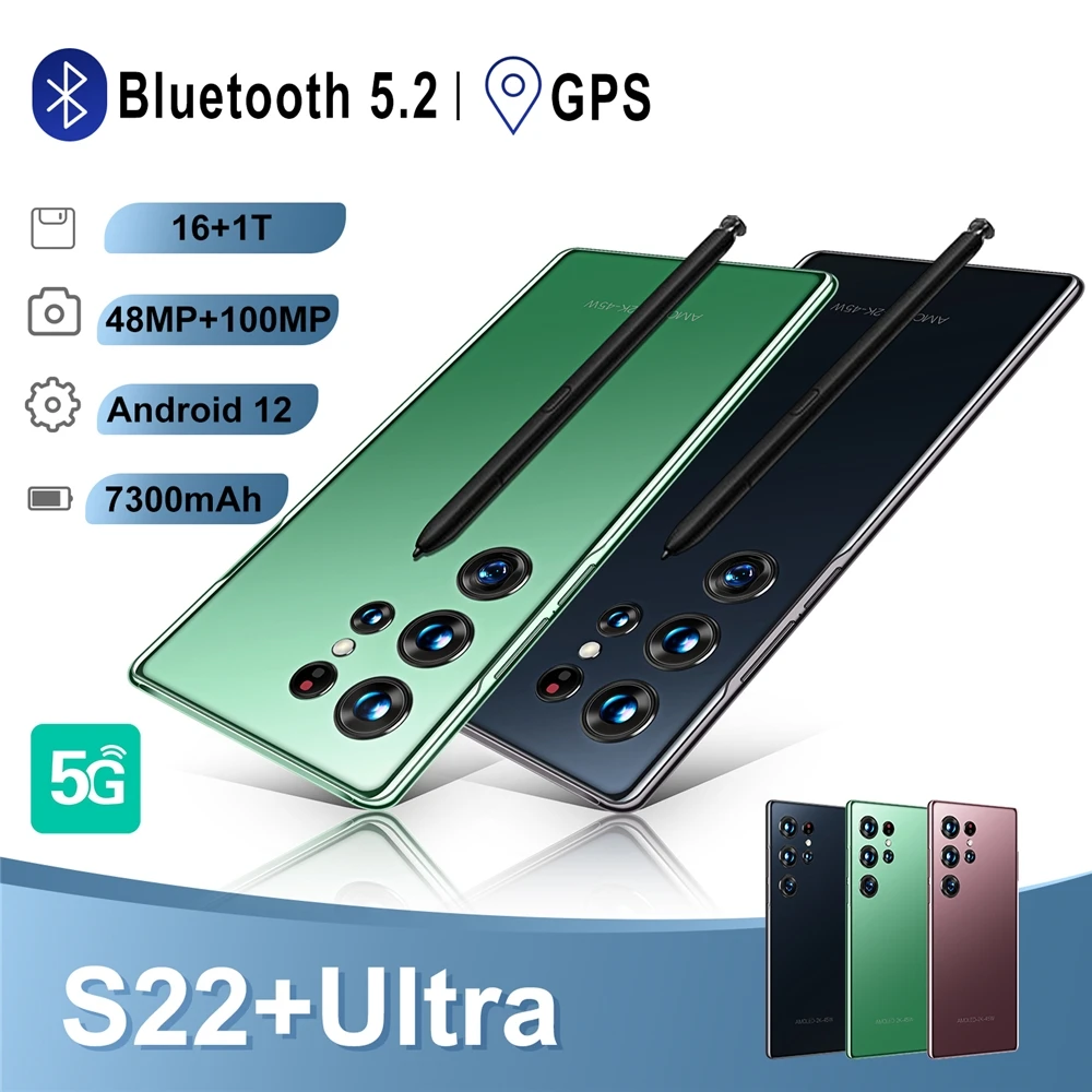 New S22 Ultra Phone Global Version 7.3 Inch Smartphone 3gb+64gb Android Cellphones Original Unlocked 5g Mobile Phones