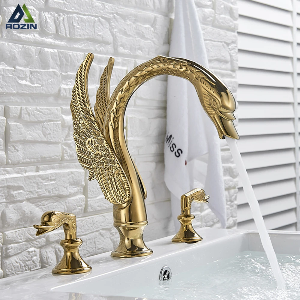 Luxury Bathroom Basin Sink Faucet Mixer Tap With Rhinestones Lamp Shape Gold 