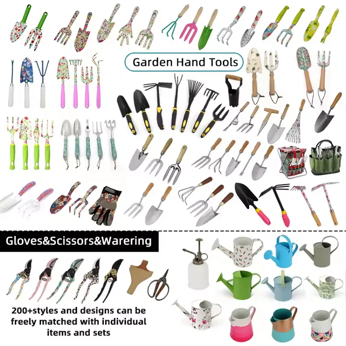 Custom Floral Printed Mini Lady Home Gardening Tool Kit All 1 Stainless Steel Scissor Rake Wooden Garden Shovel OEM Support