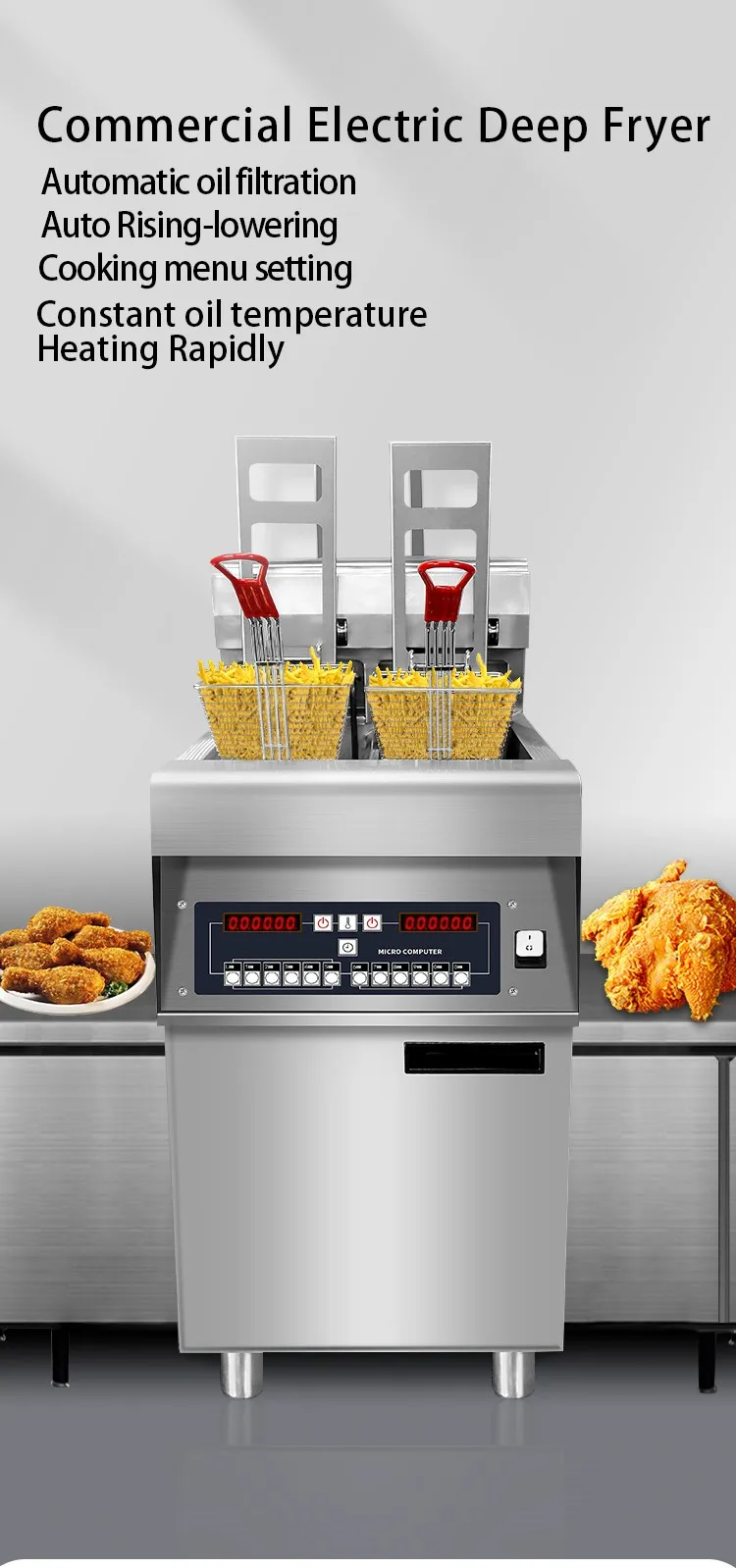 Double Oil Industrial Deep Fryer Electric Automatic Commercial Deep