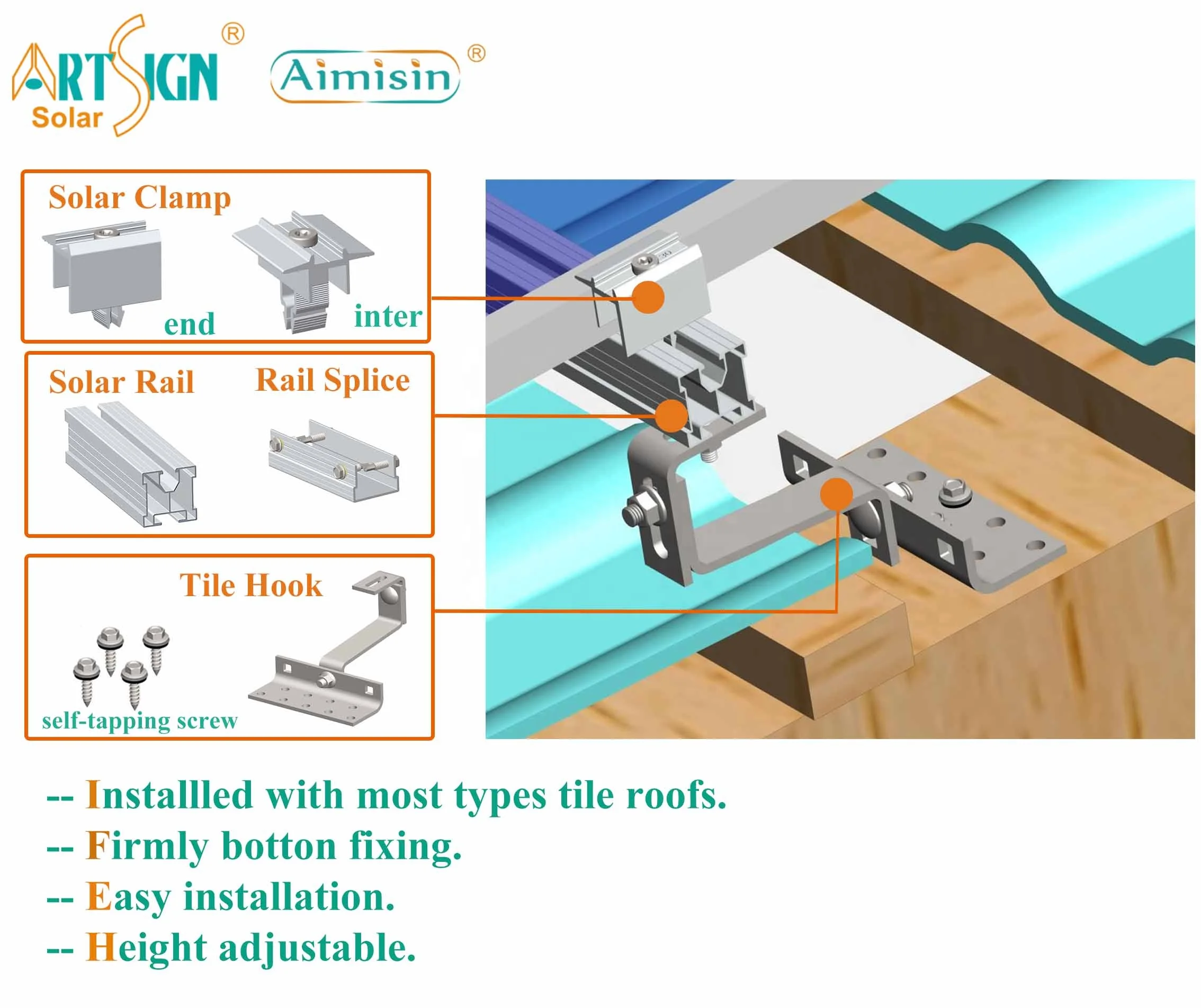 Europe Popular Solar Mount Roof System Solar Mounting Rail Mid Clamp ...