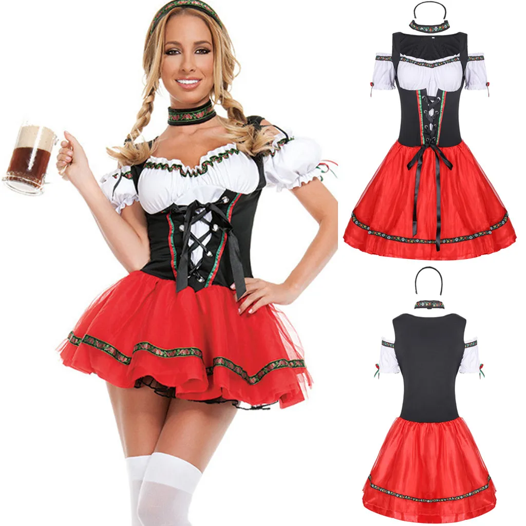 Ladies Traditional Bavarian Beer Girl Oktoberfest German Fancy Dress Costume