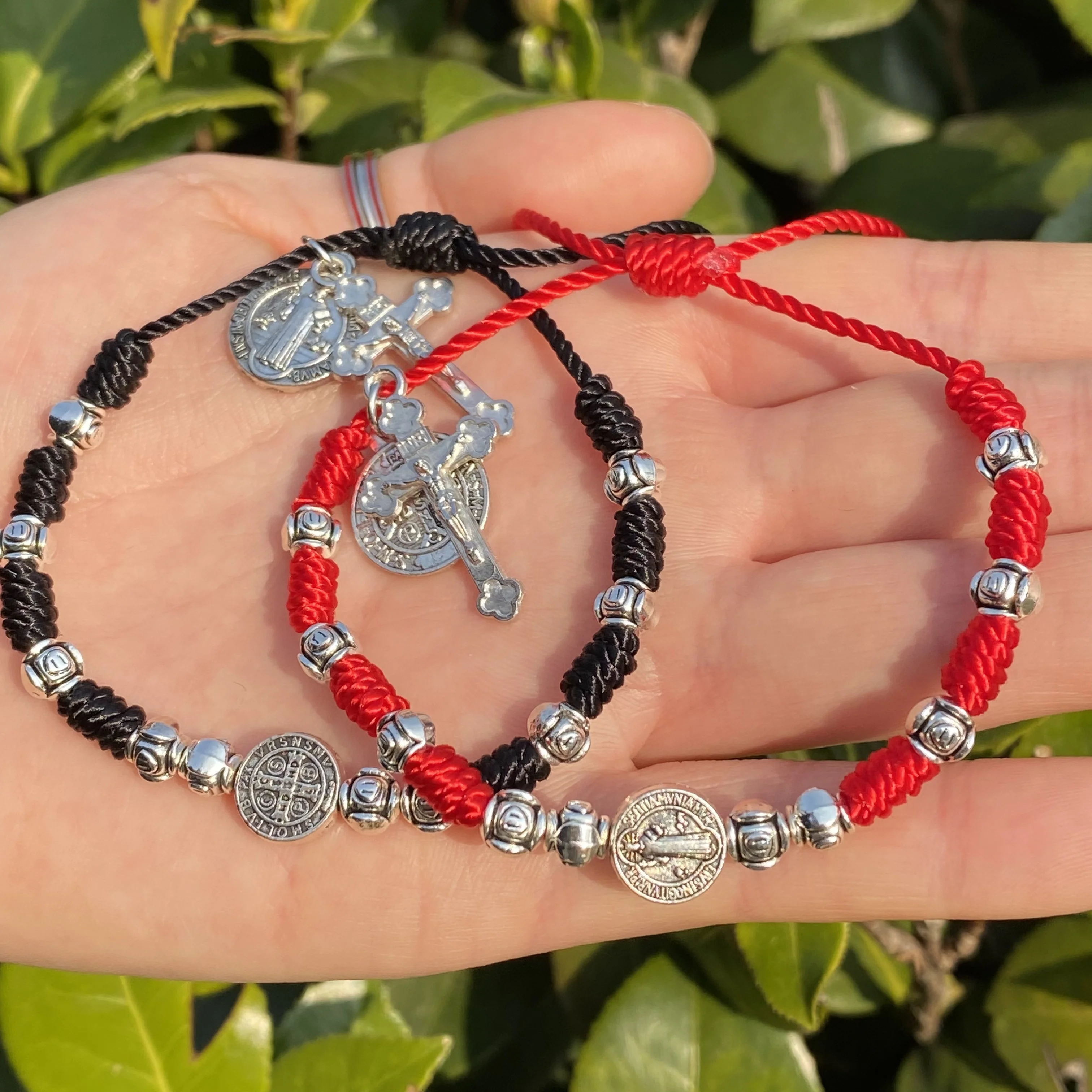 Decade Rosary Bracelet Blessed Saint Benedict Medal Crucifix Dangle Red  Protection Knots Bracelet Handmade