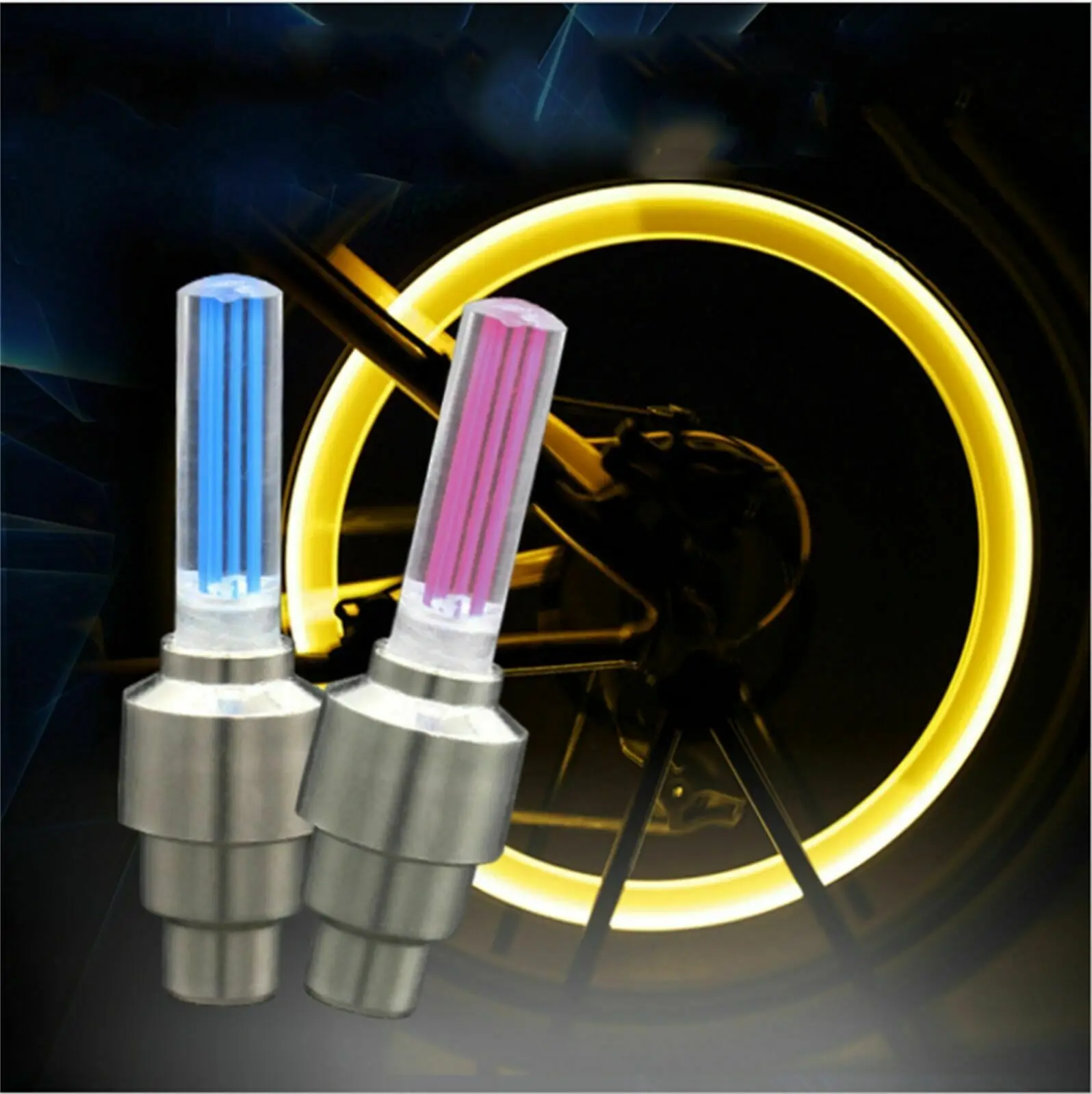 2Pcs Waterproof Flashing LED Tyre Wheel Valve Lights for Car Bicycle Motorcycle