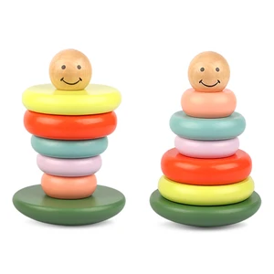 Montessori Puzzle Building Block Children Educational Colorful Smiling Face Tumbler Wooden Toddlers Building Blocks