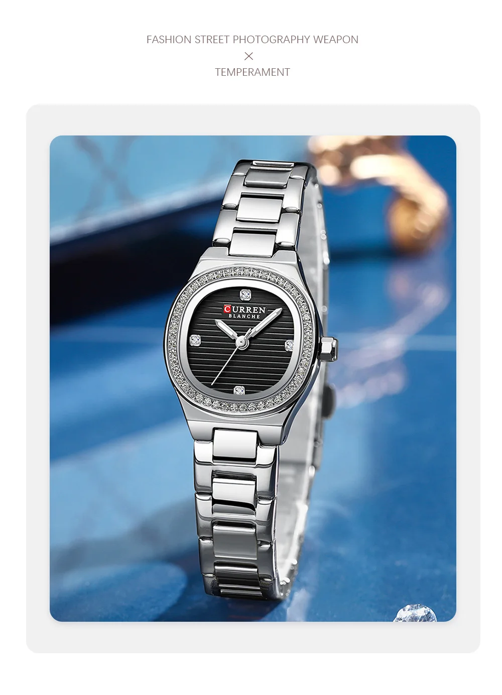 Curren 9101 Square Small Dial Luminous Hands Luxury Diamond Waterproof Stainless Steel Beauty Style Original Watch for Women